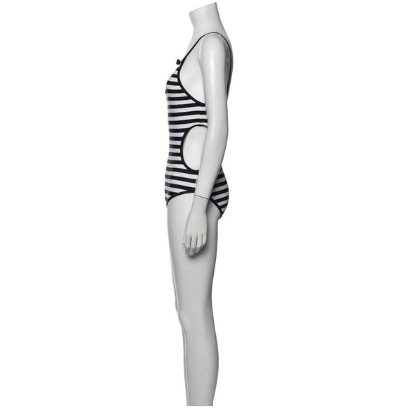 KATE SPADE New York Girls Striped Side Cutout 1 PC Swimsuit Black White sz 12 - Picture 4 of 13